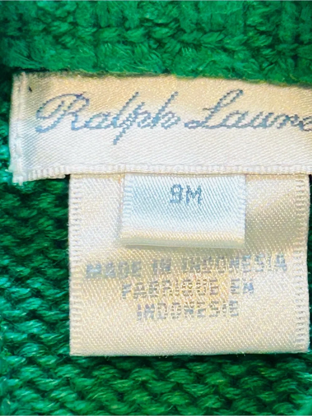 Ralph Lauren Baby Cable-knit Quarter Zip Green Pullover Sweater Sz 9M Cotton